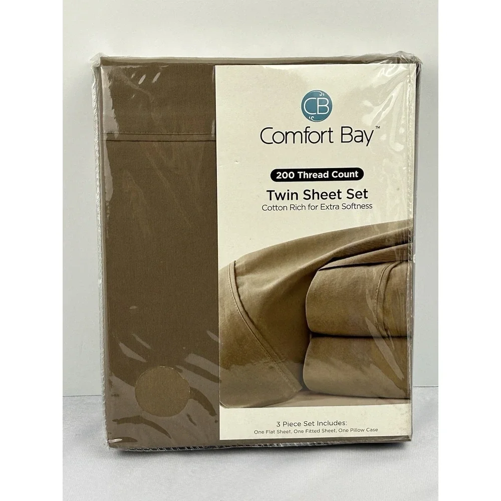 Comfort Bay Twin Sheet Set 200 Thread Count Cotton Blend Tan NEW